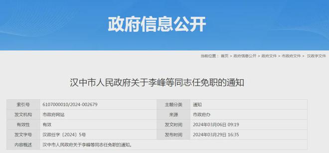 汉中市最新人事任免通知公告